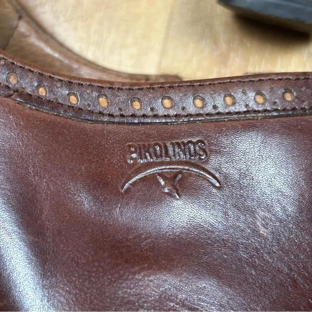 Pikolinos Women Brown Leather Heel Bootie‎ Zip Sz 39 Spanish Made Block Heel
